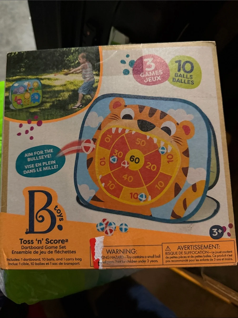 Toss 'n' Score Tiger Dartboard Game Set - Orange/Blue